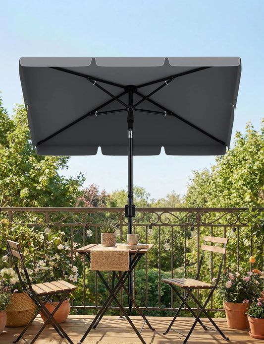 UPF 50 + Rectangular Patio Umbrella 200x125cm with Stand Height Adjustable Windproof Outdoor Sun Shade Parasol for Garden Beach