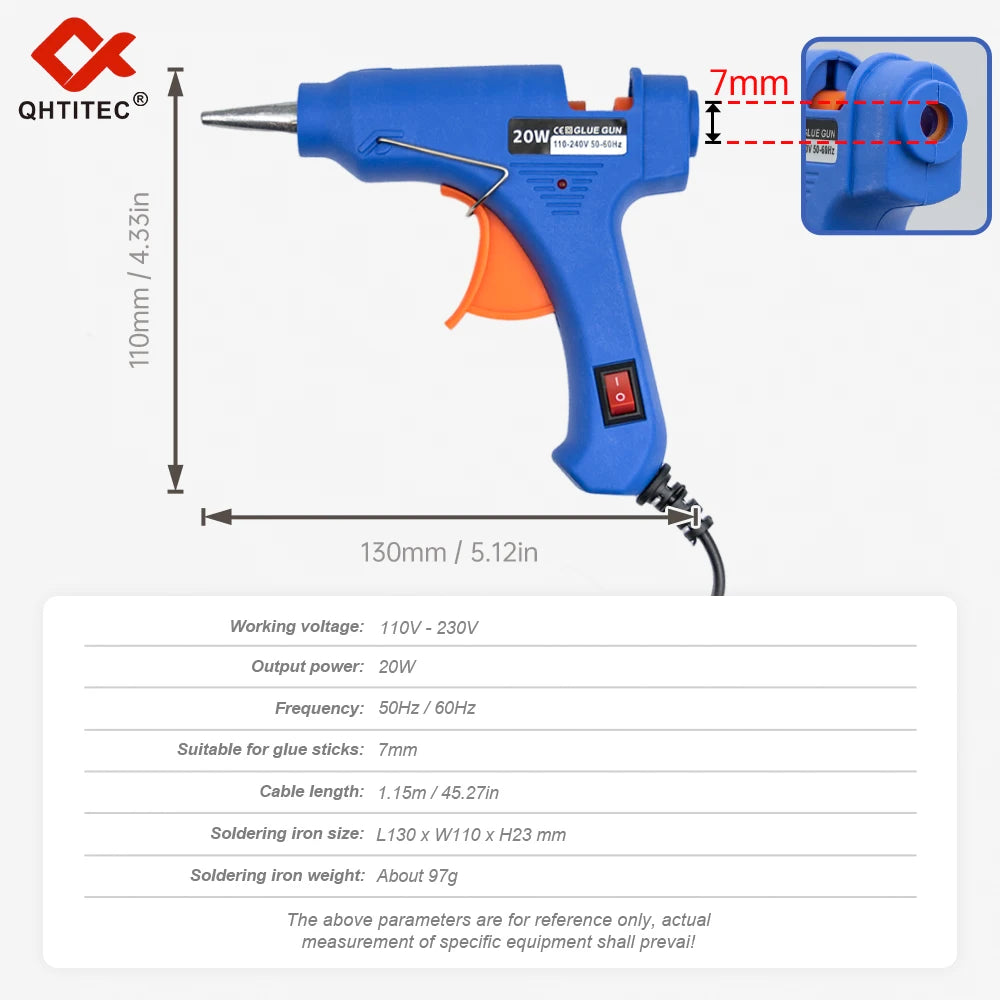 JCD 20W Hot Melt Glue Gun with 7MM 10Pcs Transparent Glue Stick Mini Gun Home Electric Temperature Gun Maintenance Tools