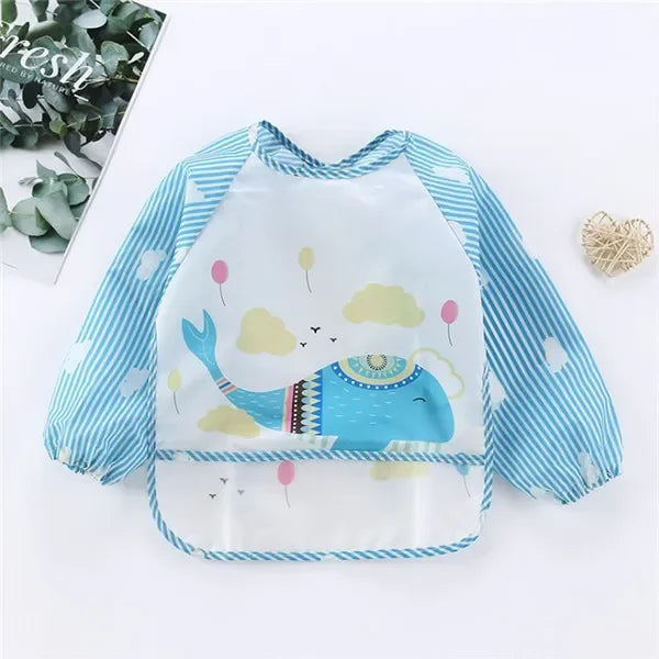 Baby Long Sleeve Scarf Waterproof Toddler Art Smock Feeding Bib Apron Pocket Infant Boys Girls Burp Cloth Banana Bibs for1-3year 