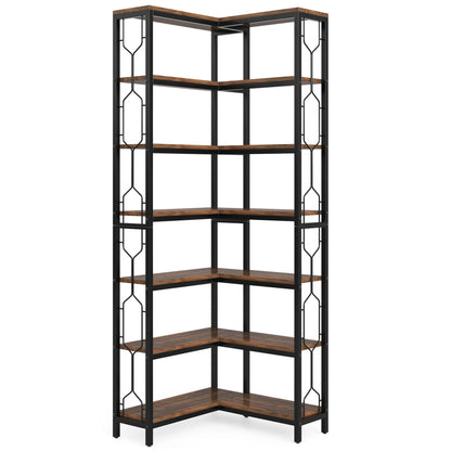 Tribesigns 7-Shelf Corner Bookshelf,Large Modern Corner Bookcase, 7-Tier Tall Corner Shelf Storage Display Rack with Metal Frame