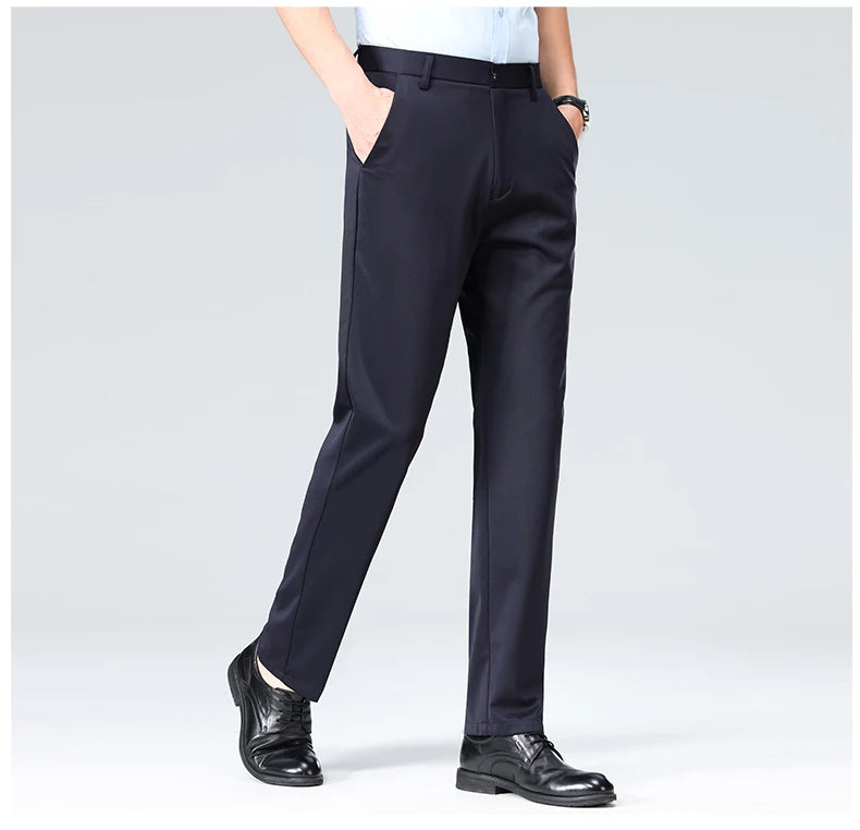 Pantalones de talla grande para hombre, pantalones de traje de negocios, pantalones de vestir formales elásticos, pantalones negros clásicos para hombre grande