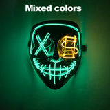 Artigos para Festa de Halloween 2026: Máscara LED Luminosa Estilo "Uma Noite de Crime" (Purge) com Luz Neon EL Sem Fio – Máscara de Rosto Inteiro para Cosplay Adulto (Brilha no Escuro)