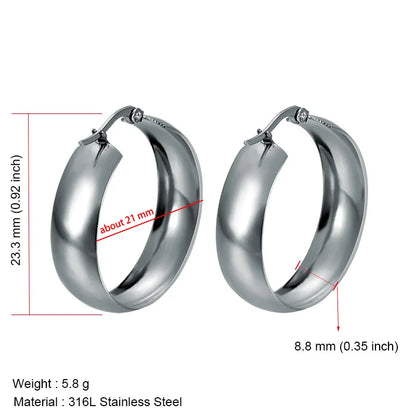 Brincos de aço inoxidável para mulheres, brincos redondos lisos simples, cor dourada, joias largas da moda, presente de festa, largura 21mm, 31mm, 39mm