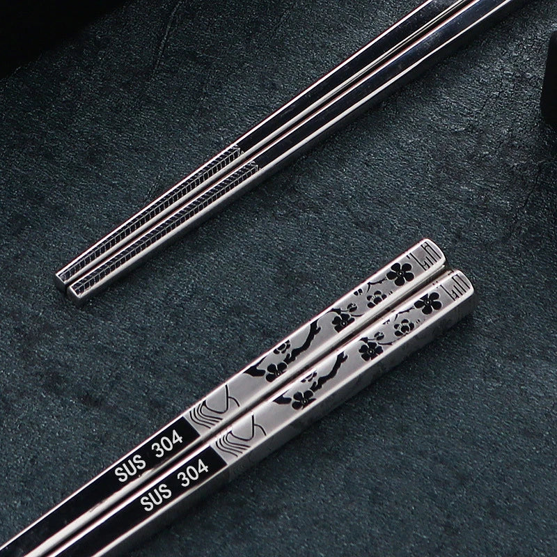 23cm Exquisite Dragon Pattern Chopsticks 304 Stainless Steel Non-slip Chinese Chopstick Food Sushi Sticks Home Kitchen Tableware