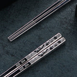 23cm Exquisite Dragon Pattern Chopsticks 304 Stainless Steel Non-slip Chinese Chopstick Food Sushi Sticks Home Kitchen Tableware