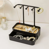 Caja de almacenamiento de joyas, soporte de exhibición con bandeja de madera para pulsera, collares, anillos, organizador colgante para el hogar
