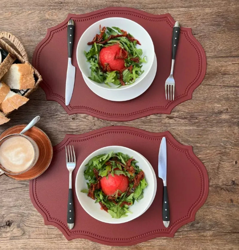 1/4/6PCS Shaped PU Placemat Set Faux Leather Kitchen Dining Table Pad Luxury Black Pink Green Place Mat Tableware Cafe Pad 식탁매트