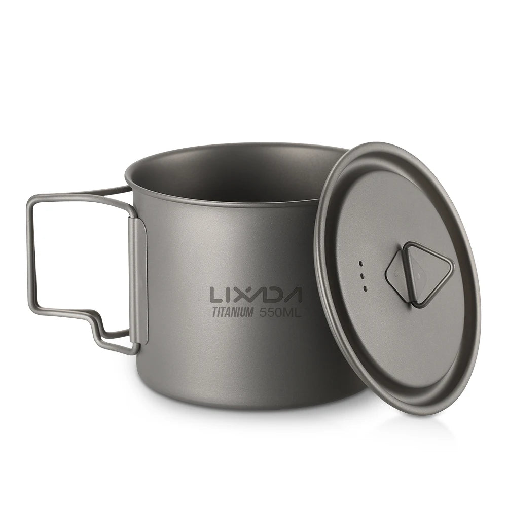 Taza de agua ultraligera de titanio Lixada con asa plegable, portátil para exteriores, camping, picnic, 300 ml/350 ml/550 ml/650 ml