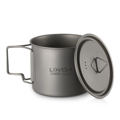 Taza de agua ultraligera de titanio Lixada con asa plegable, portátil para exteriores, camping, picnic, 300 ml/350 ml/550 ml/650 ml