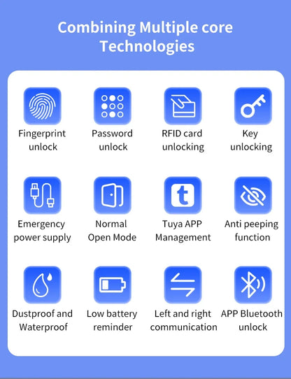 Tuya App Bluetooth Smart Fingerprint Door Lock Password Mechanical Key NFC Unlocking For Wooden Door Handle Lock IP54 Rainproof