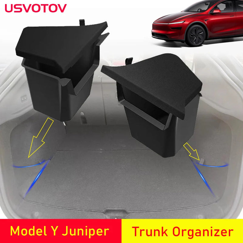USVOTOV Trunk Organizer for Tesla Model Y Juniper Launch Refresh 2025 Rear Trunk Storage Bins Side Box Organiser TPE Accessories