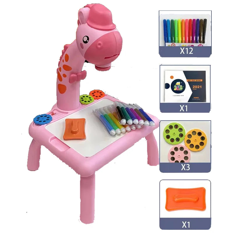 Mesa de dibujo con proyector LED para niños, juego de pintura, tablero educativo, herramientas de aprendizaje, juguetes de pintura para niños.