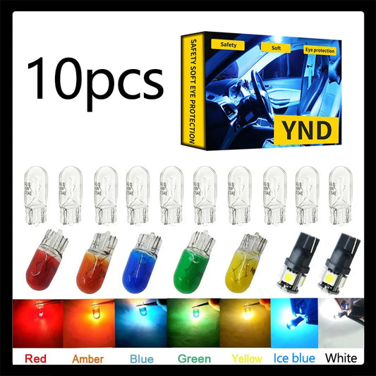 10pcs Car T10 12V 194 168 W5W 3W/5W Wedge Warm White Blue Red Yellow Green Amber Halogen Bulb Replacement Dashboard Bulb Light