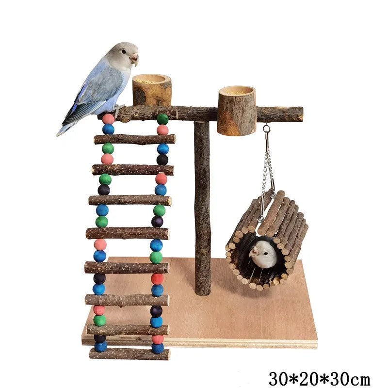 Solid Wood Parrot Stand Training Bird Stand Parrot Toys Desktop Training Stand Pole Interactive Playground Small Pet supplies