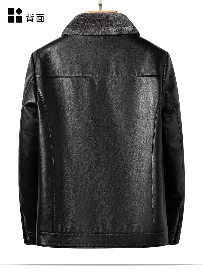 YN-2365 Autumn/Winter Men's Natural Leather Jacket Thickened Fur Integrated Business Casual Top Black Coffee Middle Aged Youth