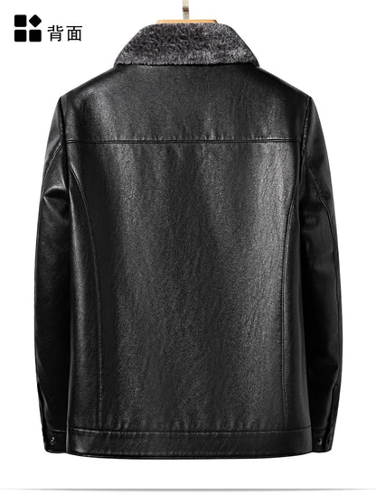 YN-2365 Autumn/Winter Men's Natural Leather Jacket Thickened Fur Integrated Business Casual Top Black Coffee Middle Aged Youth