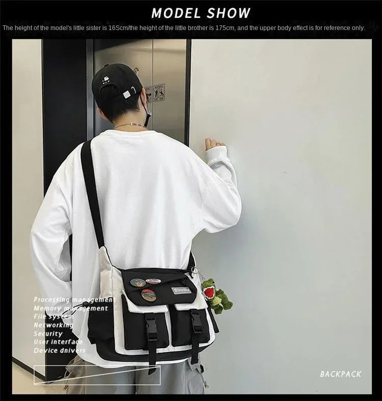 Harajuku Men Nylon Crossbody Bags for Women Messenger Bag Girls School Book Bags Youth Canvas Handbags Shoulder Bag Sac Bolsas