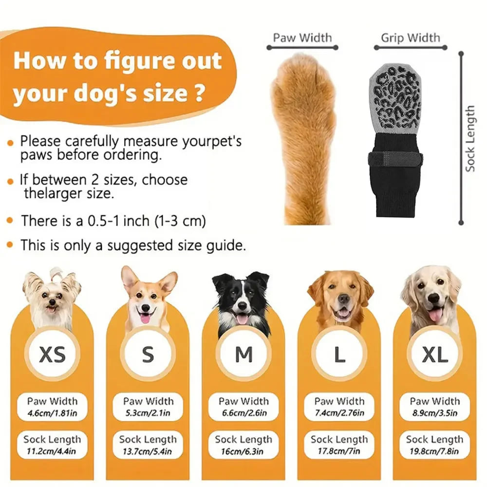 4pcs Waterproof Dog Paw Protectors Anti-Slip Boots with Traction Control Adjustable Socks for Injured Paws Senior Dogs