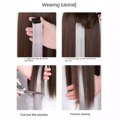 New Stripe Printed Clip in Hair Extensions Synthetic Straight Hair Highlights Colorful 18 Inches Wig Hairpieces Girls