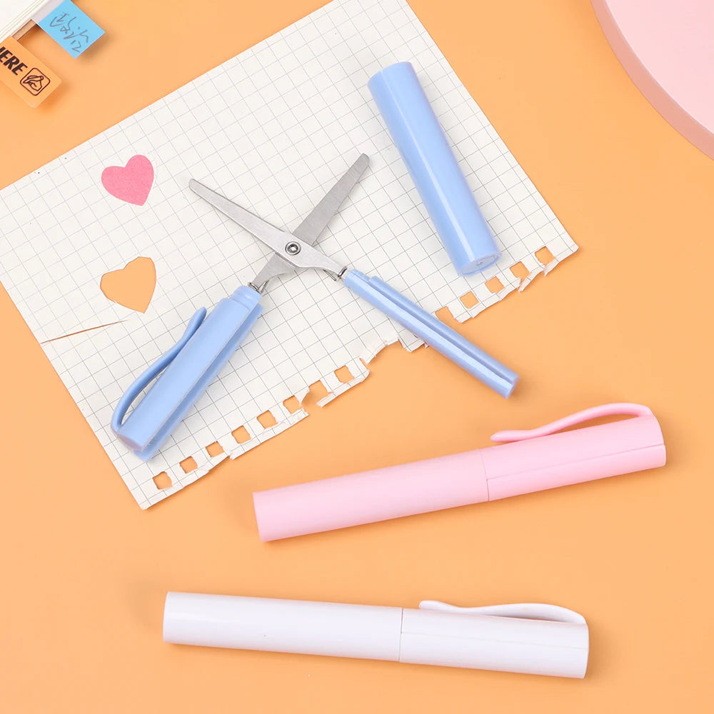 Tijeras portátiles con forma de bolígrafo, tijeras plegables creativas y seguras, herramienta multifunción para cortar papel, suministros para la escuela y la oficina.