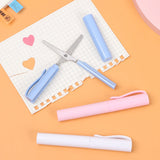 Tijeras portátiles con forma de bolígrafo, tijeras plegables creativas y seguras, herramienta multifunción para cortar papel, suministros para la escuela y la oficina.