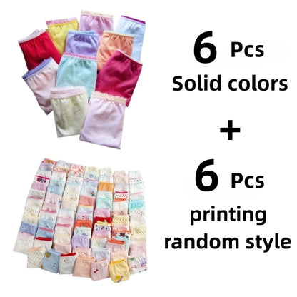 12pcs /Lot Baby Girls Briefs Cartoon Underwears Children Panties Short Underpants For 1-12 Years