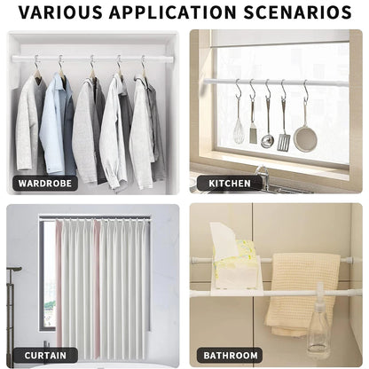 Barras de cortina con resorte de tensión, duraderas, de longitud ajustable, extensibles, telescópicas, para baño, cocina y armario, sin taladro.