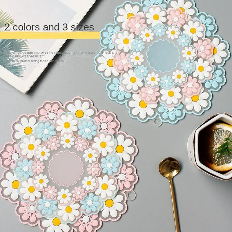 Round Daisy Heat Resistant Silicone Mat  Cup Coasters Insulation Non Slip Pot Holder Thicken Table Placemat Kitchen Accessories