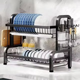 25NEW Dish Drying Rack 2-Tier Compact Kitchen Dish Rack Drainboard Set Large Rust-Proof Dish Drainer with Utensil Holder