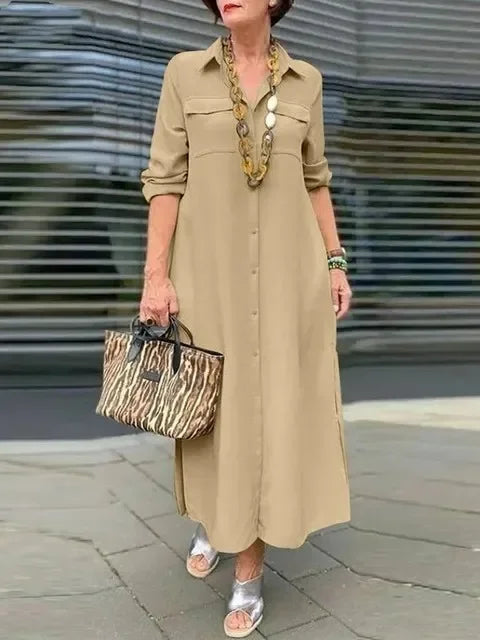 2024 primavera/verão moda feminina novo elegante plus size manga comprida botão elegante vestido de algodão linho único breasted robe