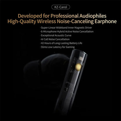 Auriculares intraaurales KZ Carol TWS Bluetooth 5.3 con cancelación activa de ruido, 6 micrófonos, inalámbricos, impermeables, estéreo, de alta fidelidad