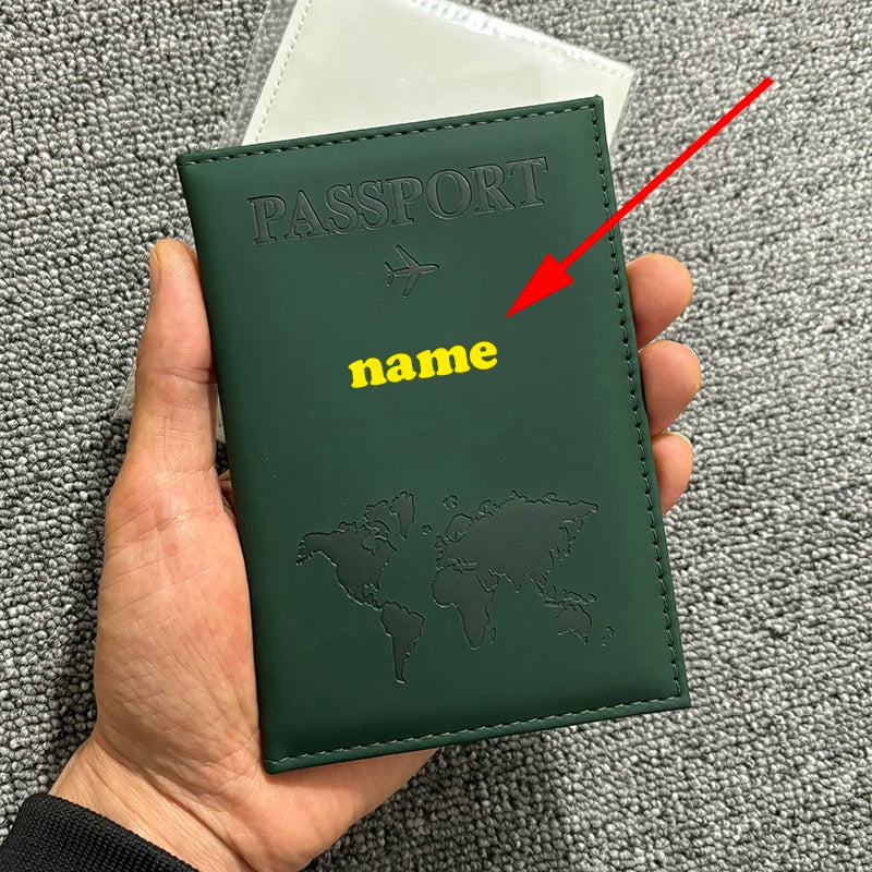 Funda de pasaporte personalizada con nombre en color dorado, billetera de viaje para hombre y mujer, porta pasaporte personalizable con nombre, tarjetero de presentación