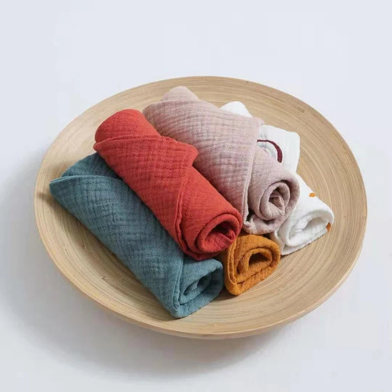 5 PcsWashcloth FaceclothInfant Wash Hand Face Wipes Baby Cotton Square Towels Handkerchief Muslin Cloth Feeding Bib