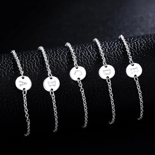 Tobillera de plata de ley 925 para hombre y mujer, pulsera de cadena con 26 letras del alfabeto, joyería con personalidad para bodas y fiestas, regalo para mujer. 