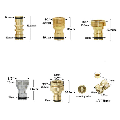 Conector rápido de manguera de latón de 1/2'', 5/8'', 3/4'' y 1'', accesorio de cierre de agua, rosca de cobre, adaptador para pistola de riego de jardín