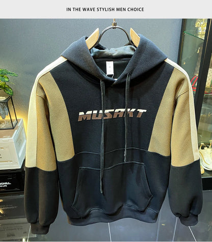 Sports splicing contrasting hooded sweatshirt for men, 2024 autumn and winter new jacket, high-end and casual trendy brand top