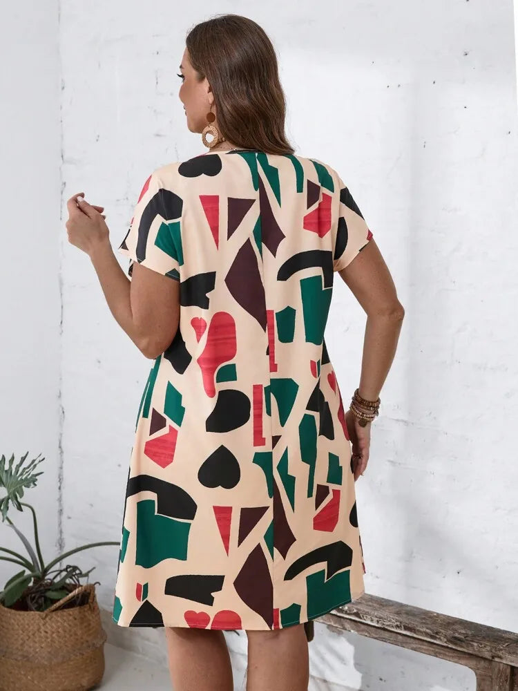 2024 Spring and Summer Cross-border Europe and America New Large Women's Fashion V-neck Shirt Dress Plus Size