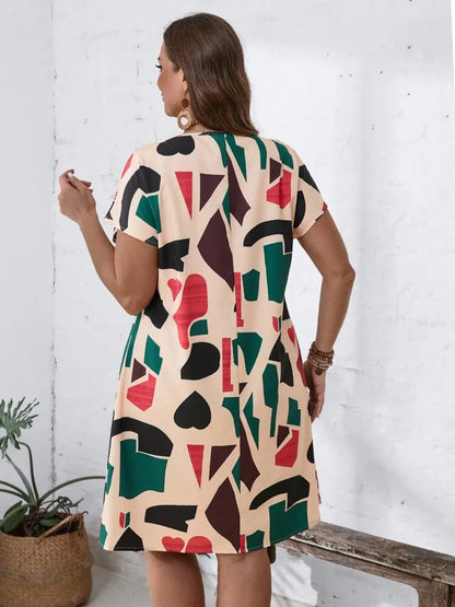 2024 Spring and Summer Cross border Europe and America New Large Women's Fashion V-neck Shirt Dress Plus Size