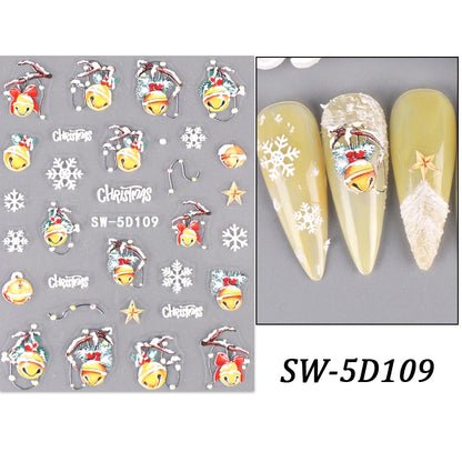 5D Red Christmas Nail Stickers Glitter Embossed Snowflake Gloves Feather Bulb Bells Winter Xmas DIY Engraved Manicure Decoration