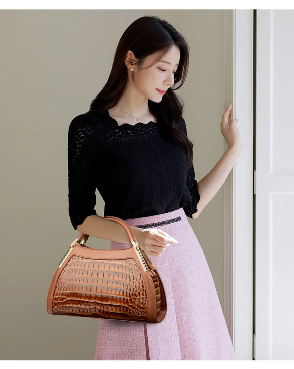 Alligator Patent Leather Shoulder Crossbody Handbags for Women, Luxury Brand Designer Hobo Bags, Two-Layer Sac