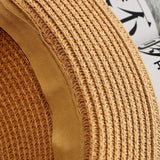 COKPanama Simple Summer Beach Sun Protection Bowknot French-Style Small Hat, Women's Casual Flat-Brimmed Straw Hat with Bow