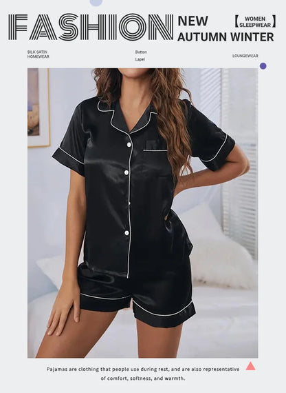 Conjunto de pijama de satén de seda para mujer, conjunto de pijama de dos piezas, ropa de dormir, pijama con botones, pijama de mujer de 2 piezas, conjunto de pantalones cortos para estar en casa