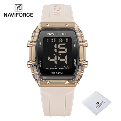 Relojes NAVIFORCE para mujer, con movimiento digital LCD, reloj de moda para mujer, resistente al agua hasta 50 m, correa de silicona, relojes de pulsera deportivos electrónicos.