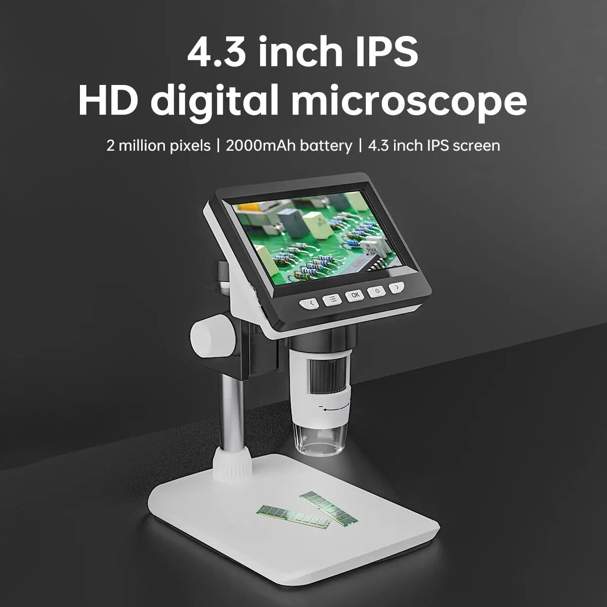 4.3 Inch Digital Microscope 1080P 50-1000x Coin Microscope 2000mAh Soldering Microscope for Electronics Repair PCB PC Laptop