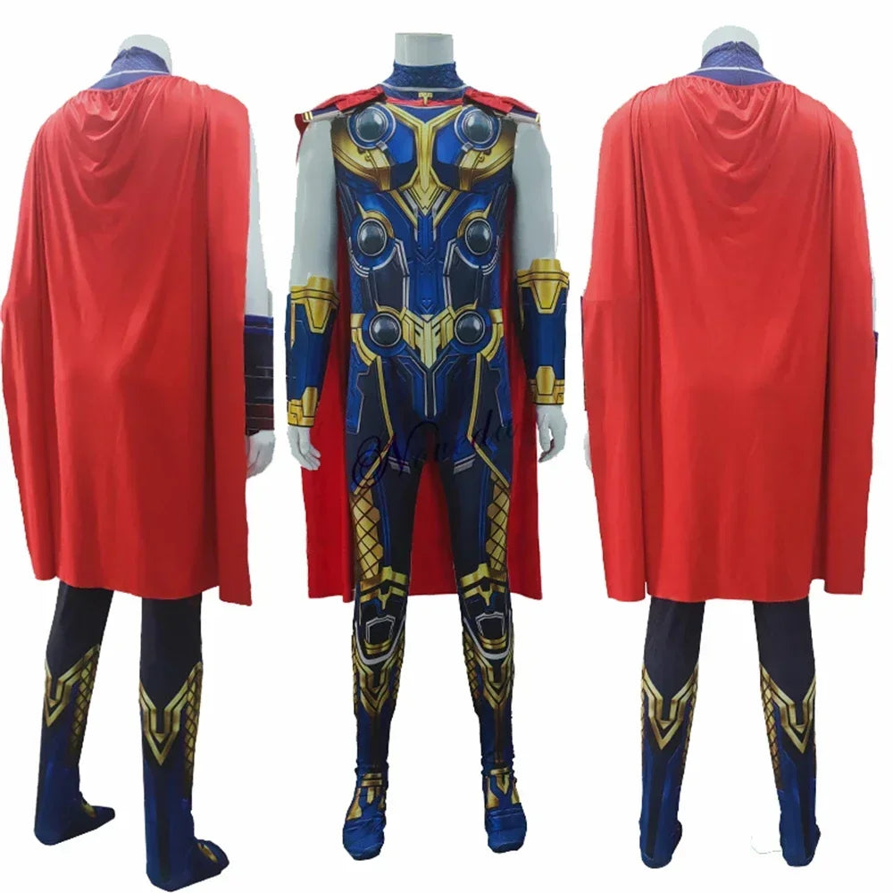 Adult Fantasia Halloween Thor Love and Thunder Anime Costume Birthday Party Superhero Cape Suit Jumpsuit Clothes Set