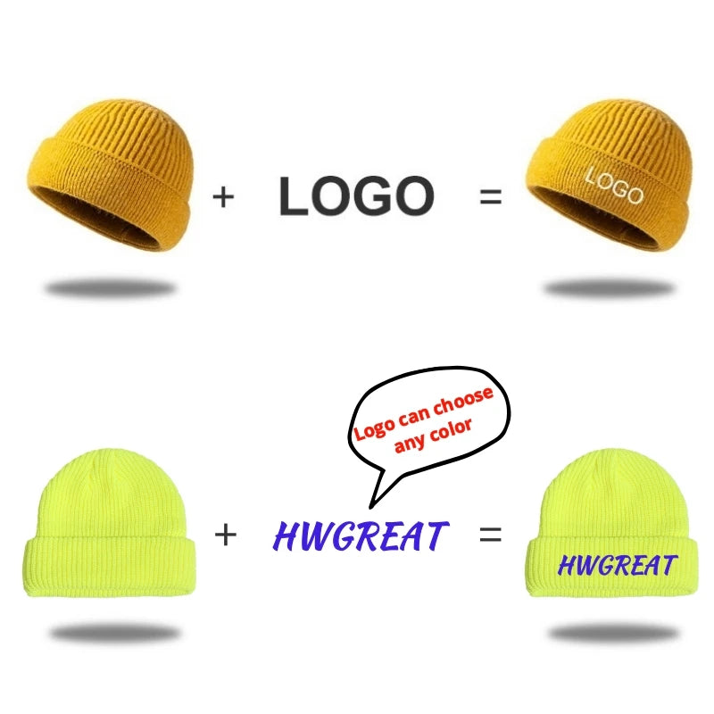 Custom Logo Beanie, Men's Cap Your Embroidered Design Hats for Woman Winter Warm Skull Balaclava DIY Team Logo Elastic Knit Cap