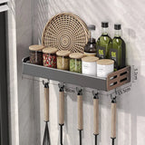 Gunmetal Space Aluminum Kitchen Storage Rack - No-Drill Wall Mounted Multi-Functional Organizer for Spice Jars and Knives
