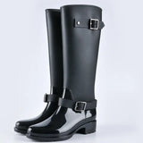 Punk Style Zipper Women's High Boots Pure Color Outdoor Rain Boots Rubber Water Shoes For Female 36-41 Plus Size 