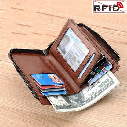 Genuine Leather Men's Wallet Luxury Short RFID Card Holder for Men Zipper Coin Purse Portable Male Wallets Billfold