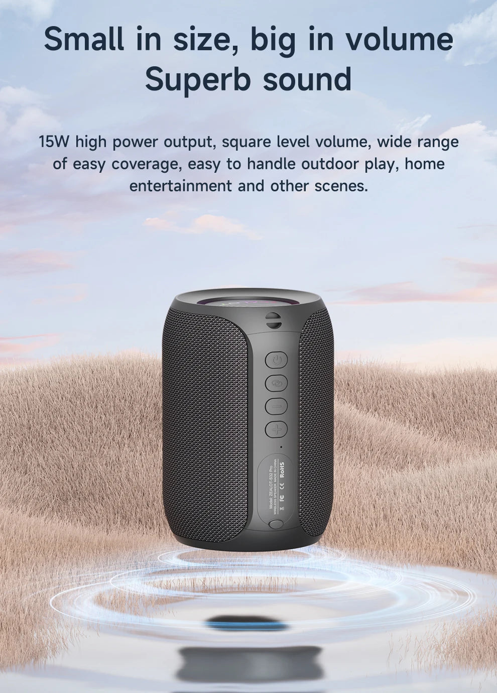 Potente altavoz Bluetooth Zealot-S32PRO, inalámbrico con graves, luz LED, para exteriores, subwoofer, resistente al agua.